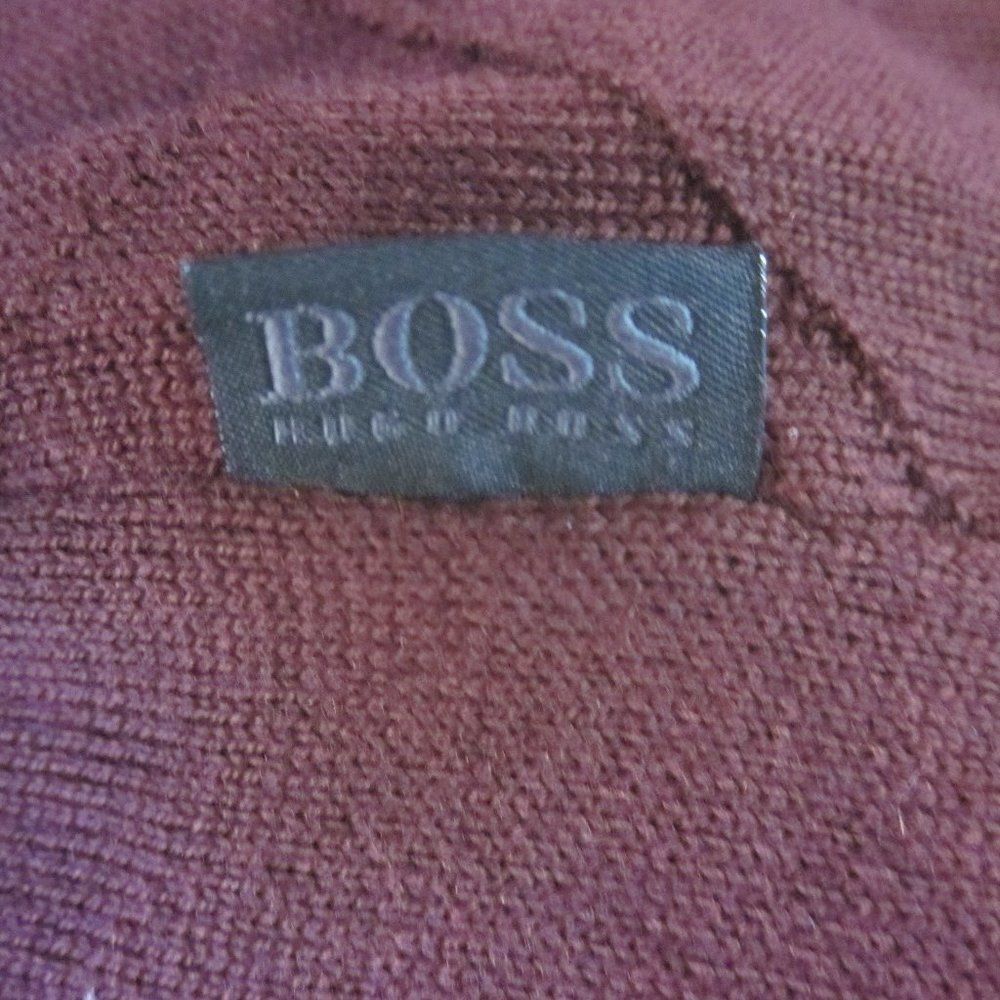 Hugo Boss Mens Sz XL Dark Burgundy Wool Pullover Fitted Sweater Lightweight Knit - Picture 8 of 16